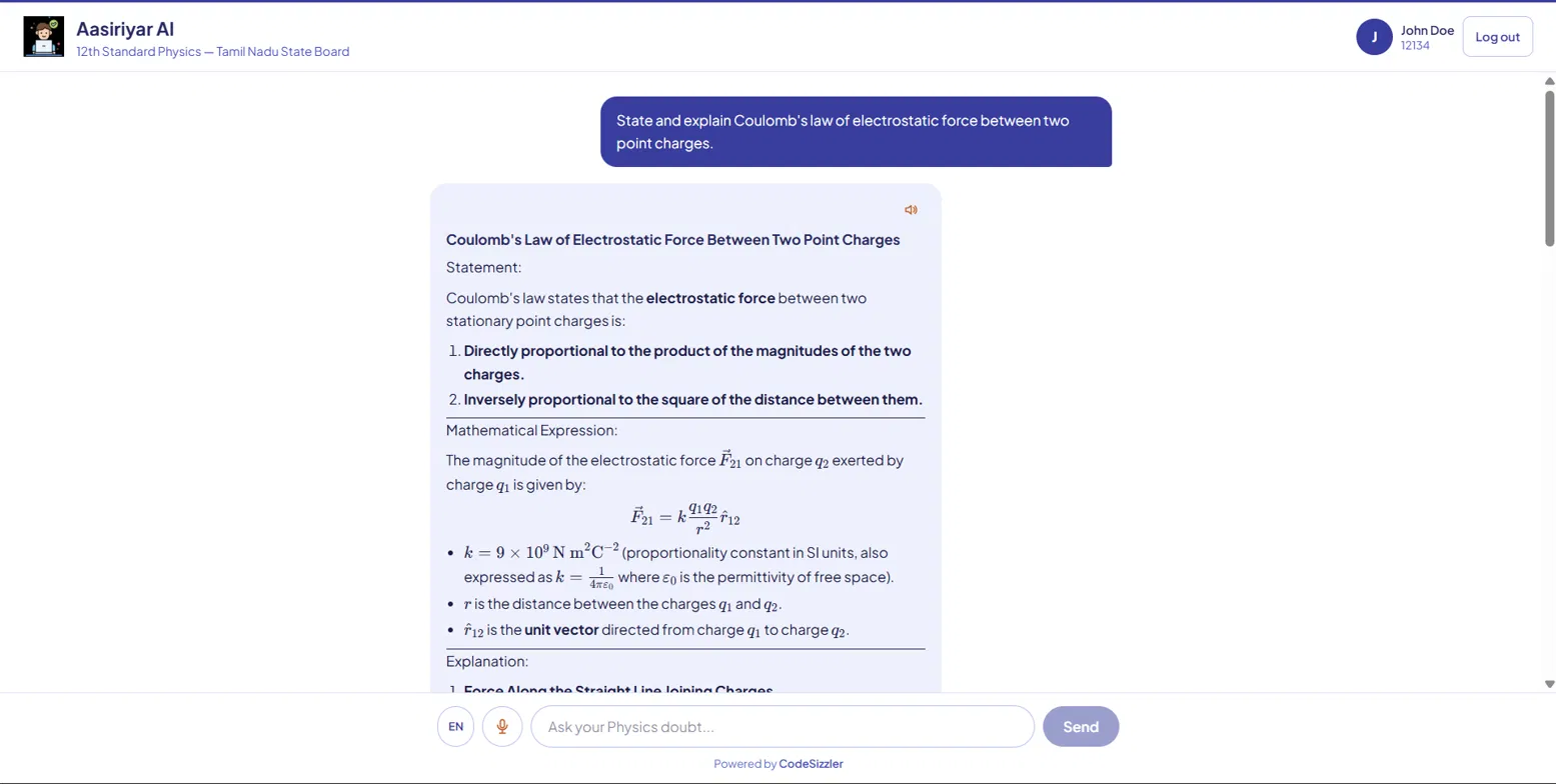 Aasiriyar AI — Class 12 Physics doubt answered with citation and mathematical formula